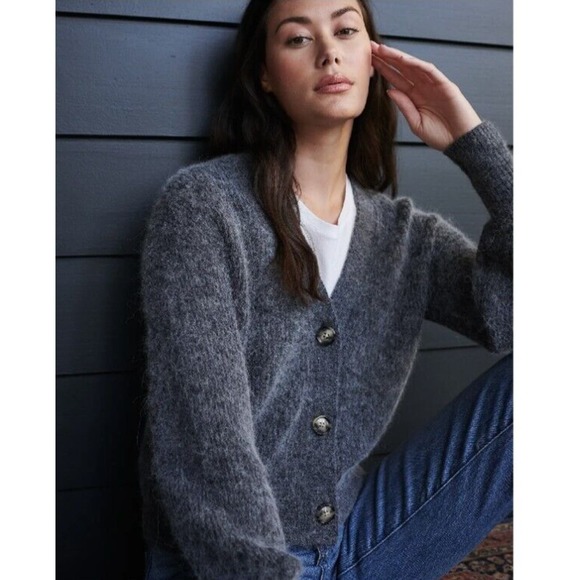Quince Sweaters - Quince Charcoal Baby Alpaca-Wool Cropped Cardigan M